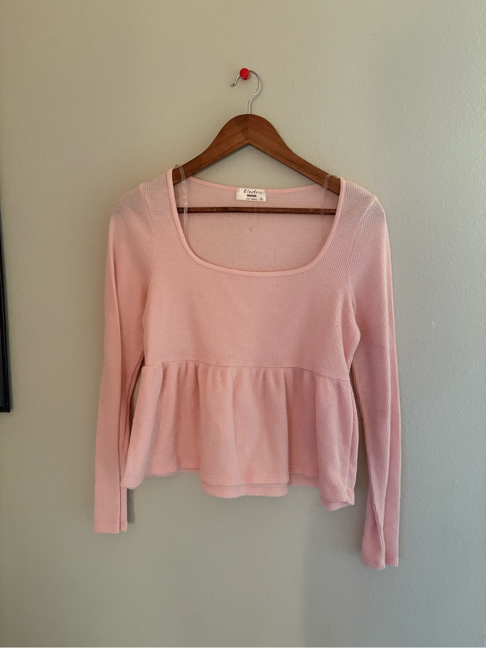 Caslon Pink Waffle-Knit Peplum Long-Sleeve Top